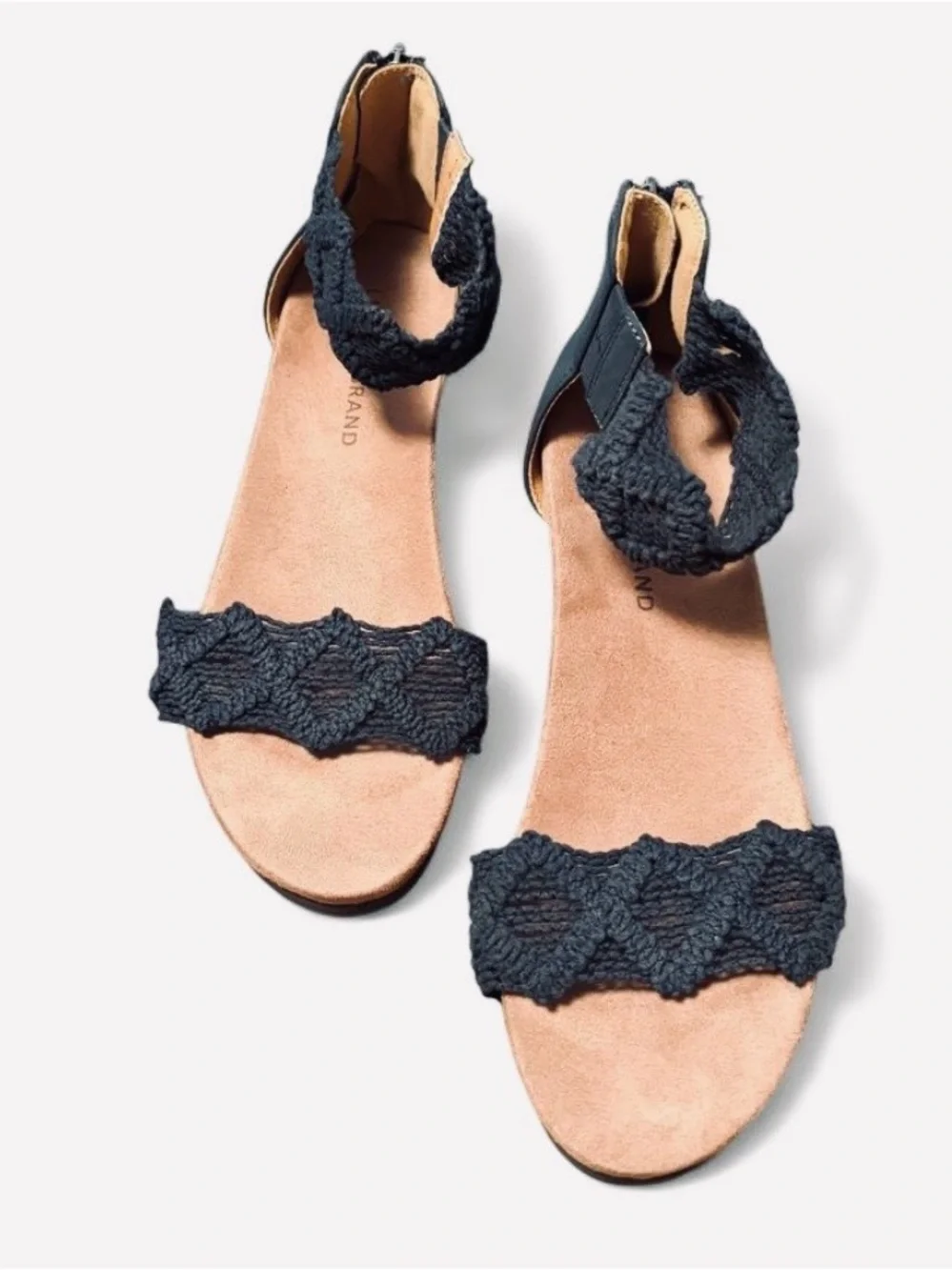 Lucky Brand Dark Gray Crochet Ankle Wedge Sandals